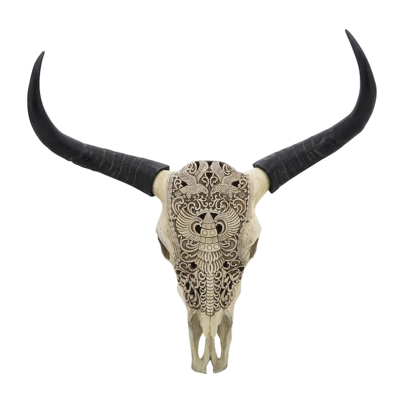 Sagebrook Home Boho Resin 28" Bull Skull Wall Accent, Ivory/Black