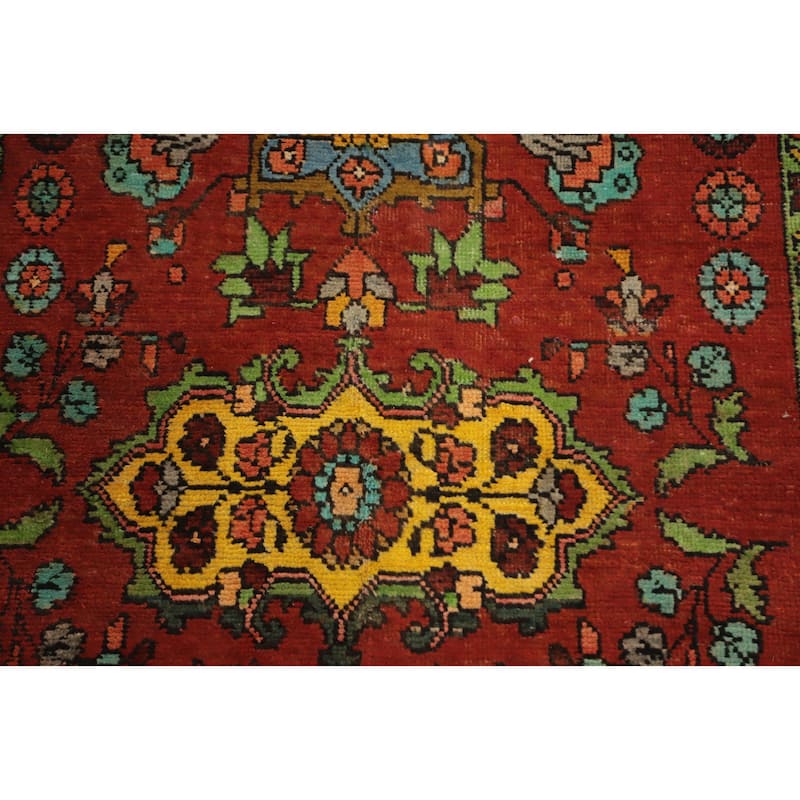 Hand Knotted Oriental 100% Wool Carpet Traditional Geometric Oranges & Rust Heriz Runner Rug - 7' 3'' X 2' 2''