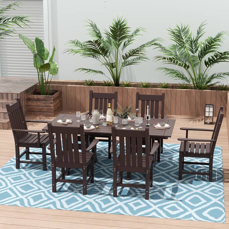 Laguna Hdpe All Weather Outdoor Patio Dining Set with Rectangle Table, Arm Chairs (7-Piece Set)