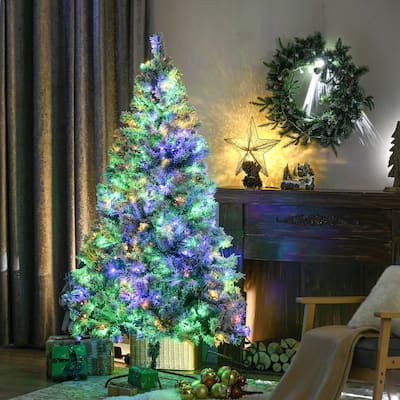 HOMCOM 6ft Tall Prelit Artificial Christmas Tree Holiday Décor with 607 Snow Flocked Branches, Steel Base - 5.89 ft