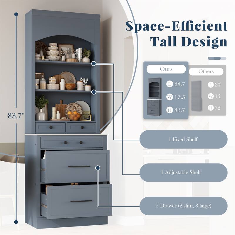 Freestanding Tall Kitchen Hutch with Faux Marble Top(Set of 2)