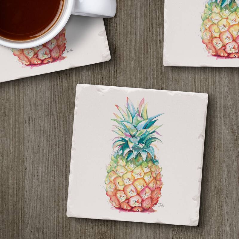 Counterart Absorbent Stone Coasters - Hawaiian Pineapple - Set of 4 - 4x4x1.269
