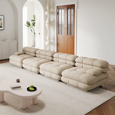 Large Teddy Velvet Fabric 4-pieces Modular Sectional sofa