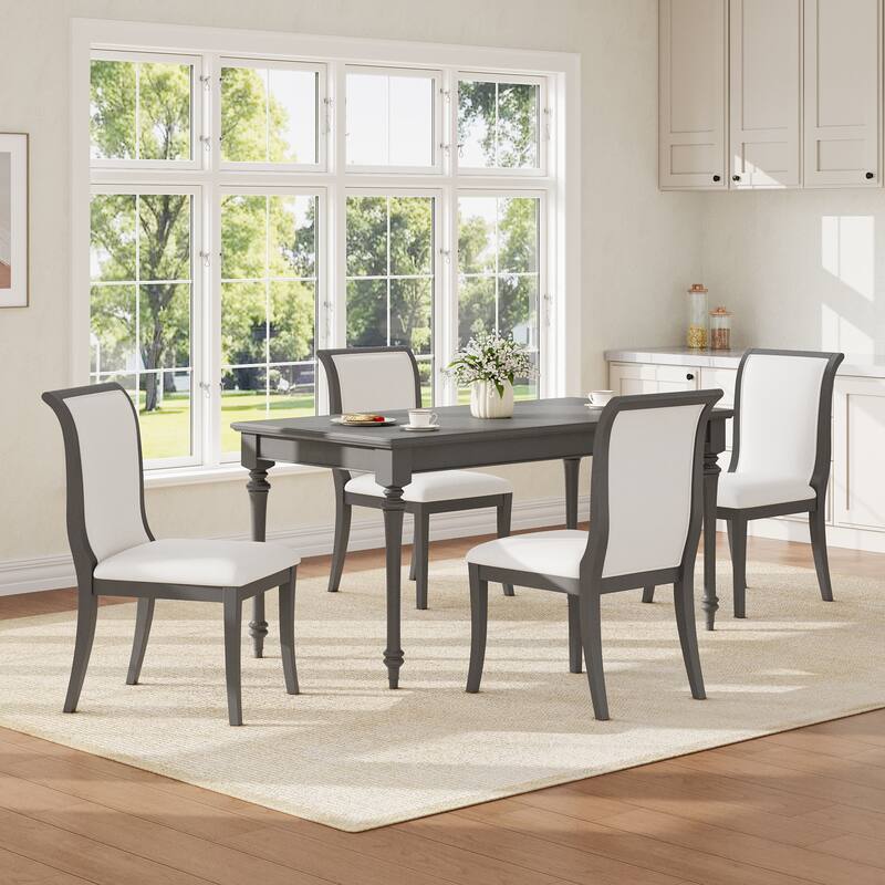 Modern Fabric Upholstered Dining Chairs with Oak Grey Finish and Hardwood Frame, for Dining Room or Kitchen, Set of 2