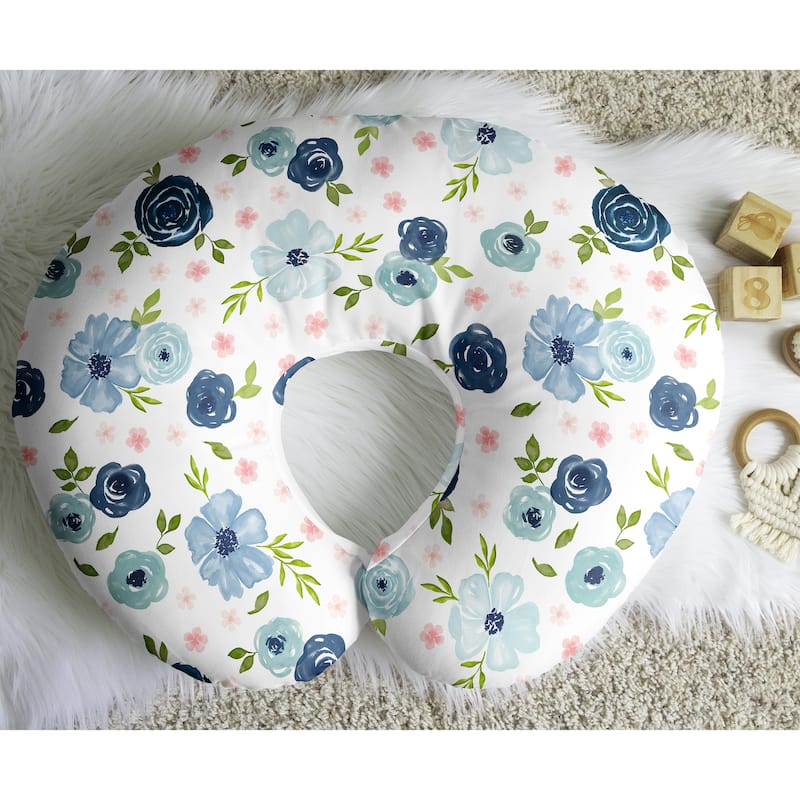 Sweet Jojo Designs Watercolor Floral Nursing Breastfeeding Pillow Cover Case Pillow Not Included Navy Blue Pink Boho Shabby Chic