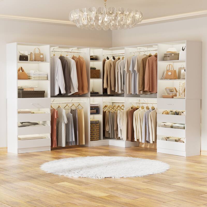 Set of 3 Closet Organizer with 10 Hanging Rods, Adjustable 132'' Corner Closet System with Tower Shelves