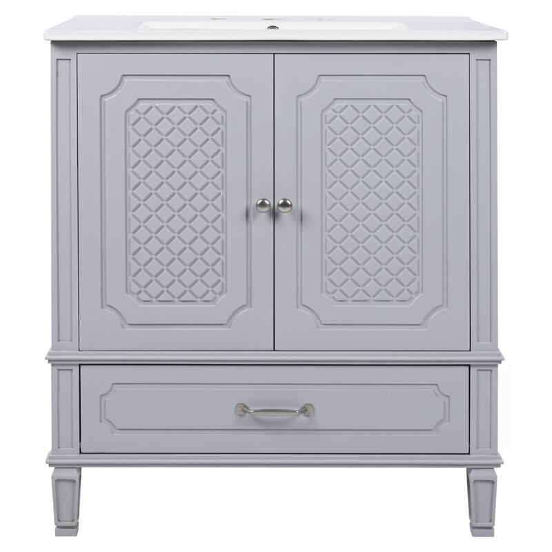 Grey 30-Inch Freestanding Vanity Cabinet with Sink, Adjustable Shelf, Storage Drawer, and Painted Finish