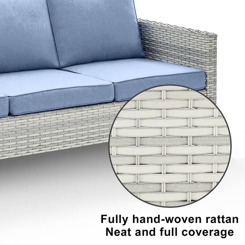 3 Pieces Outdoor Wicker Sofa with Ottomans