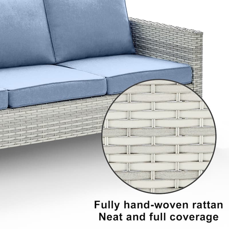 Outdoor 3-Seat Patio Wicker Sofa Light Grey - Baby Blue - Light Grey