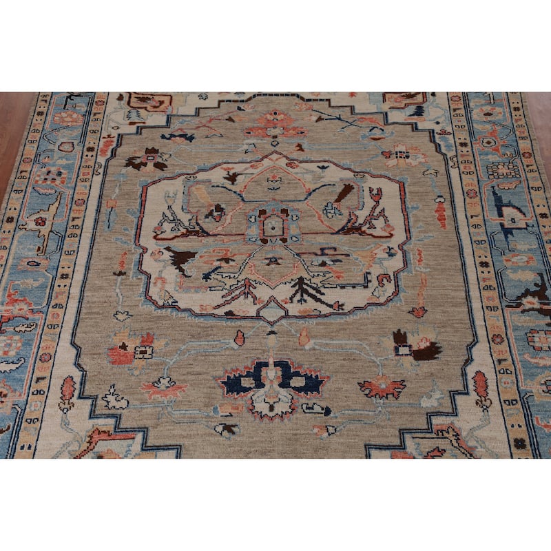 Hand Knotted Oriental 100% Wool Carpet Transitional Medallion Beige & Ivories Oushak Area Rug - 9' 7'' X 8' 0''