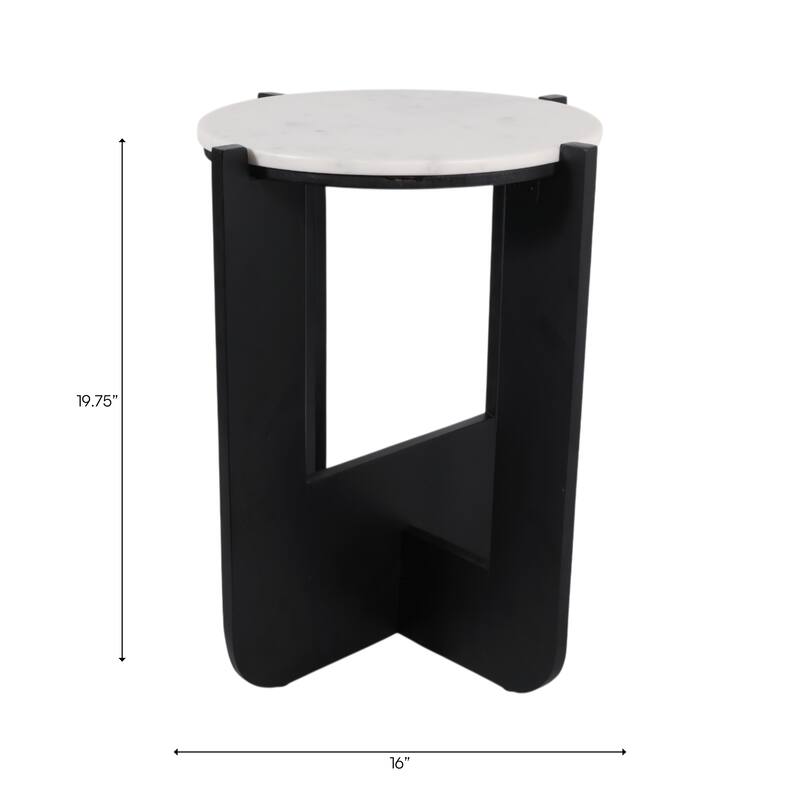 Marble Top Wood Criss-Cross Base End Table - White, 20 in. - 16" x 16" x 19.75"