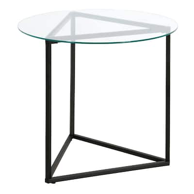Steel Frame Round Glass Top End Table with Sled Base - 24” x 24” x 22” (D x W x H)