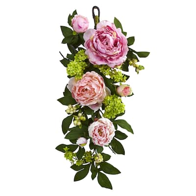 Artificial Flower Garland Pink Peony Decor 24In Modern Home Accent Indoor Plant - 24