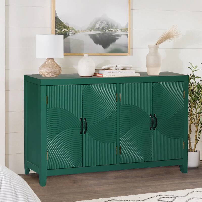 Sideboard Cabinet with 4 Doors & Metal Handles, Wooden Kitchen Pantry Cabinet, Entryway Table with 2 Storage Shelves