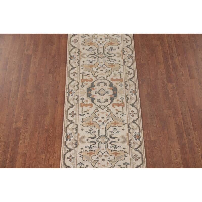 Oushak Runner Rug Hand-Knotted Wool Carpet - 2'7"x 9'11"