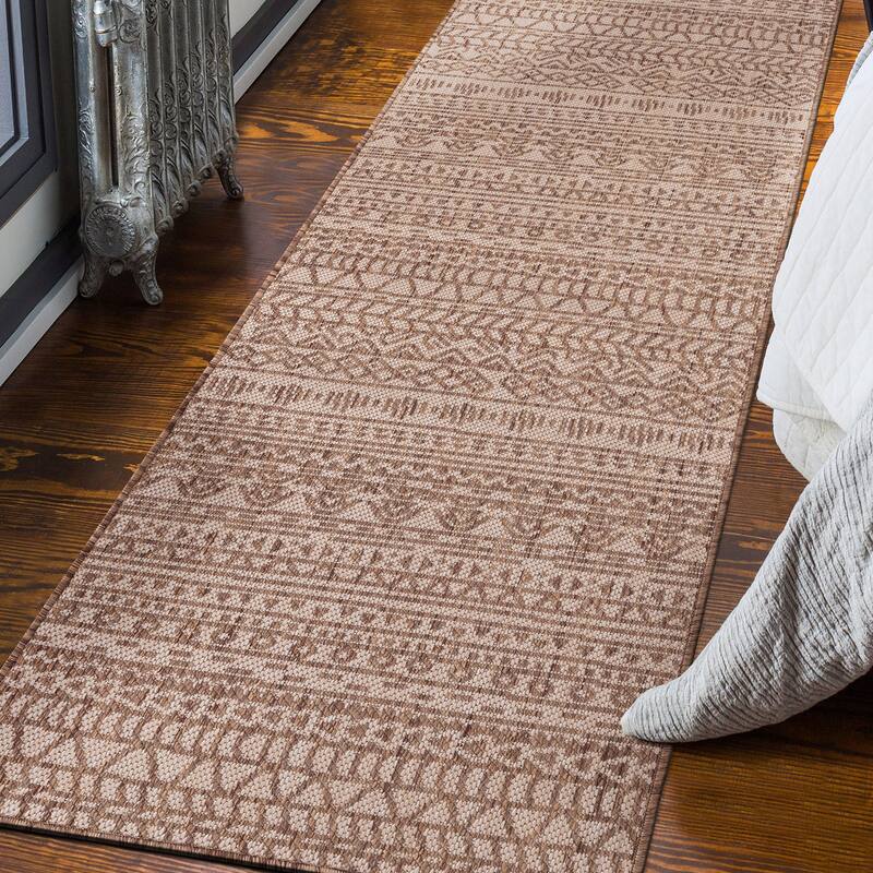 World Rug Gallery Contemporary Geometric Bohemian Textured Flat Weave Indoor/Outdoor Area Rug