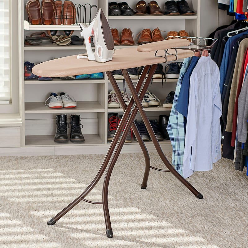 Household Essentials 4-Leg Ironing Station with Sleeve Board and Iron Rest Hanger Bar - 49.0"L x 18.0"W x 38.0"H