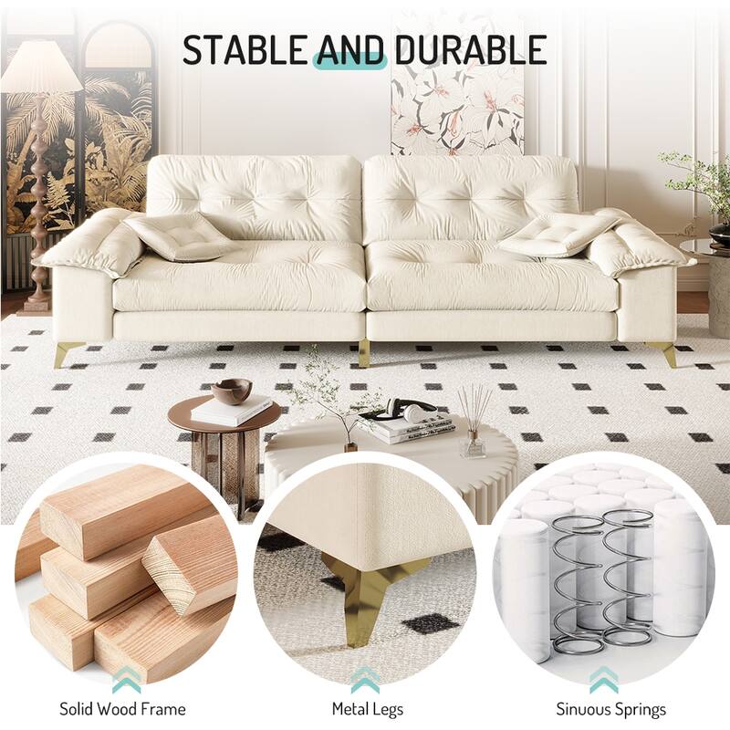 Loveseat Sofa with Removable Armrests, Tufted Sleeper Sofa with Metal Legs, Upholstered Lounge Sofa Couch with 2 Pillows