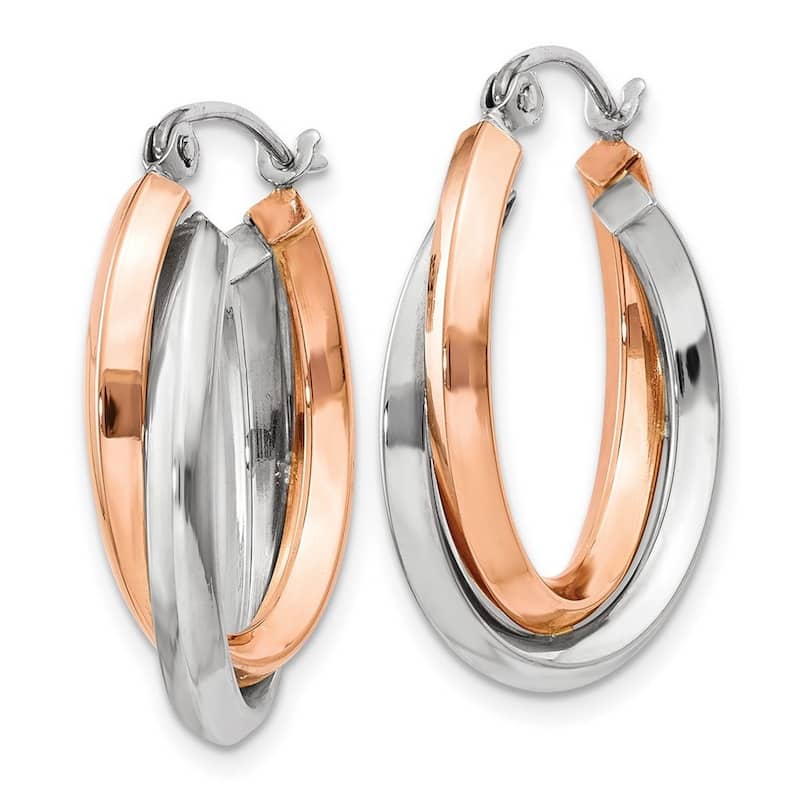 Curata 14k Rose and White Gold 23x3mm Polished Oval Tube Hoop Earrings