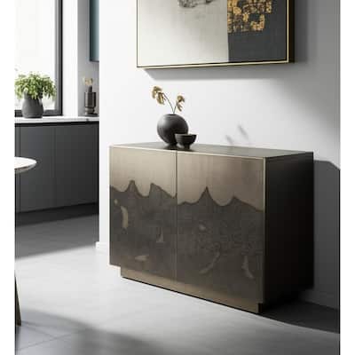 HomeRoots 30" Gray Distressed Metal Textured Door Accent Cabinet With Two Doors