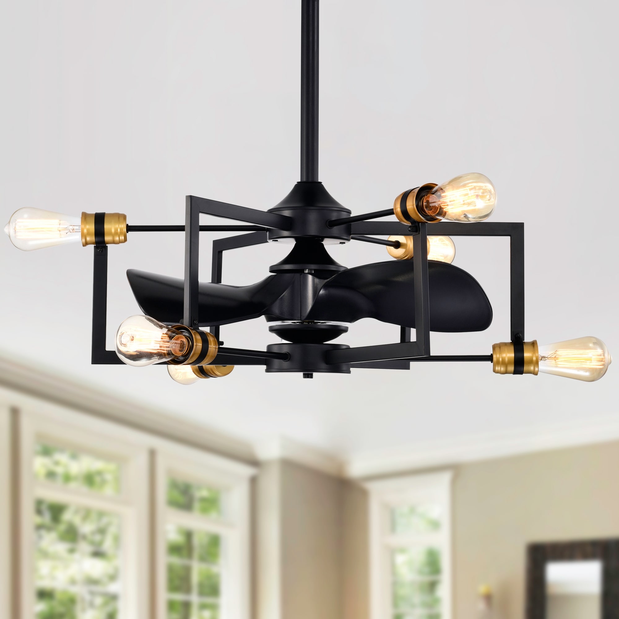 Liviana 26 Inch Oil Rubbed Matte Black finish 6 Light, 3 Blade Ceiling Fandelier with Remote