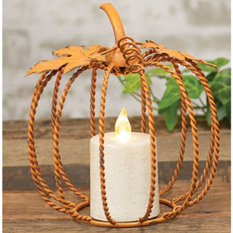 7” High Distressed Orange Metal Pumpkin Sculpture Autumn Seasonal Decoration for Home or Office - 7" H x 6.5"Dia