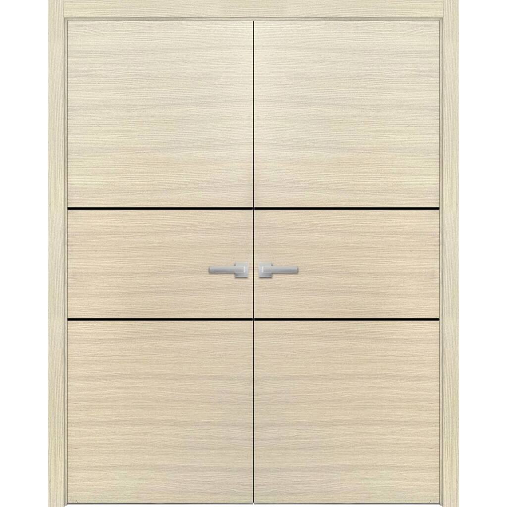 Solid French Double Doors 36 x 80 Planum 0014 Natural Veneer with