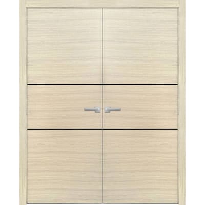 Solid French Double Doors 56 x 80 Planum 0014 Natural Veneer with