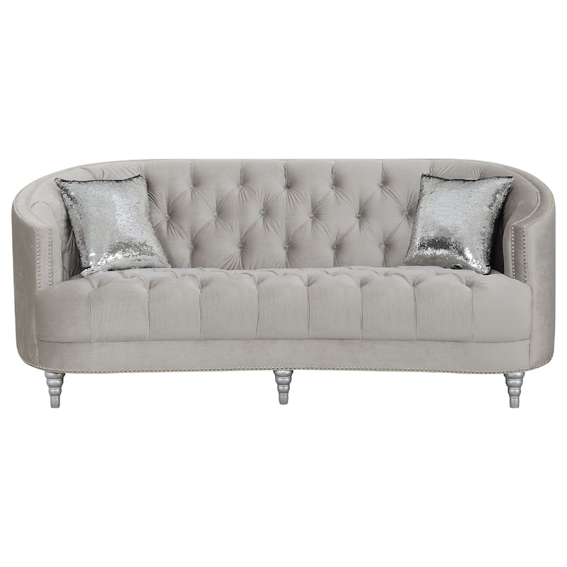 Tiffy 2pc Sofa Loveseat Set, C Shaped Gray Rhinestone Tufted Velvet