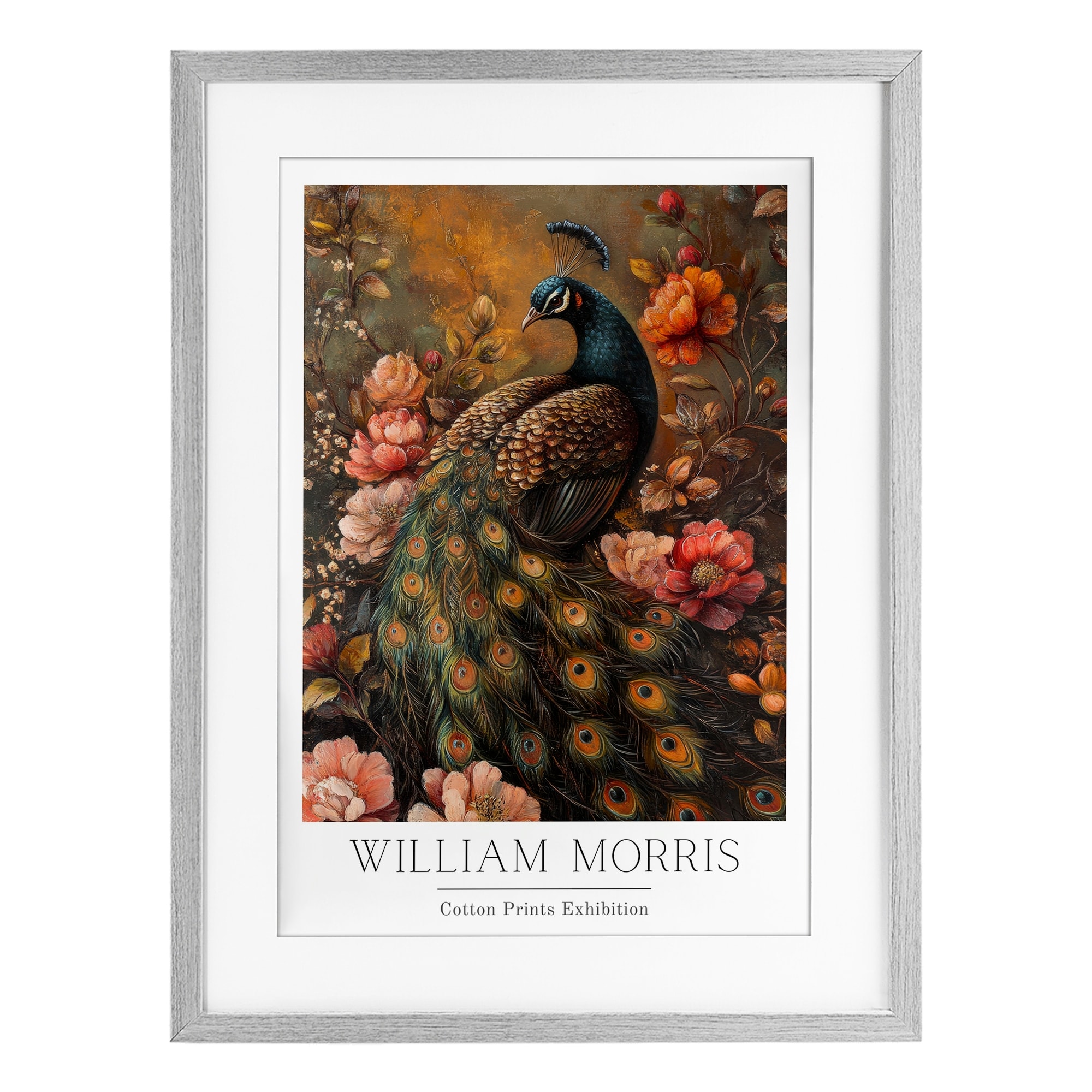 Stupell Vintage Morris Inspired Red Peacock Under Glass Framed Design By Petal Prints Design