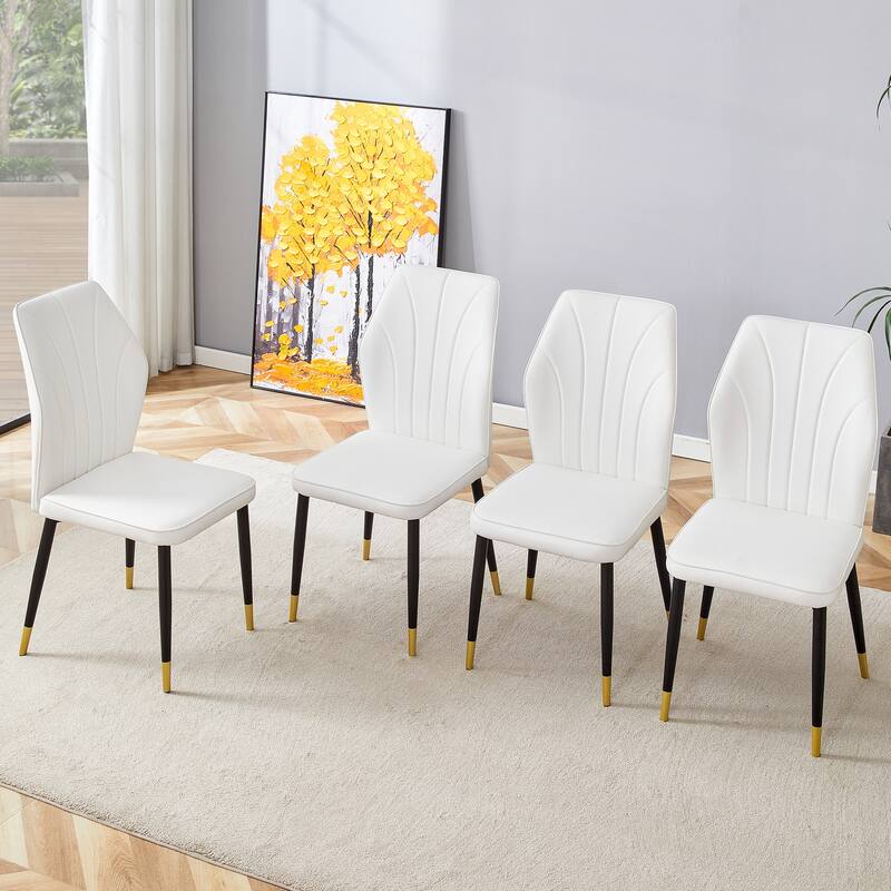 Roomfitters PU Dining Chairs with Patterned Back and Black Metal Legs, Set of 4 for Kitchen or Living Room