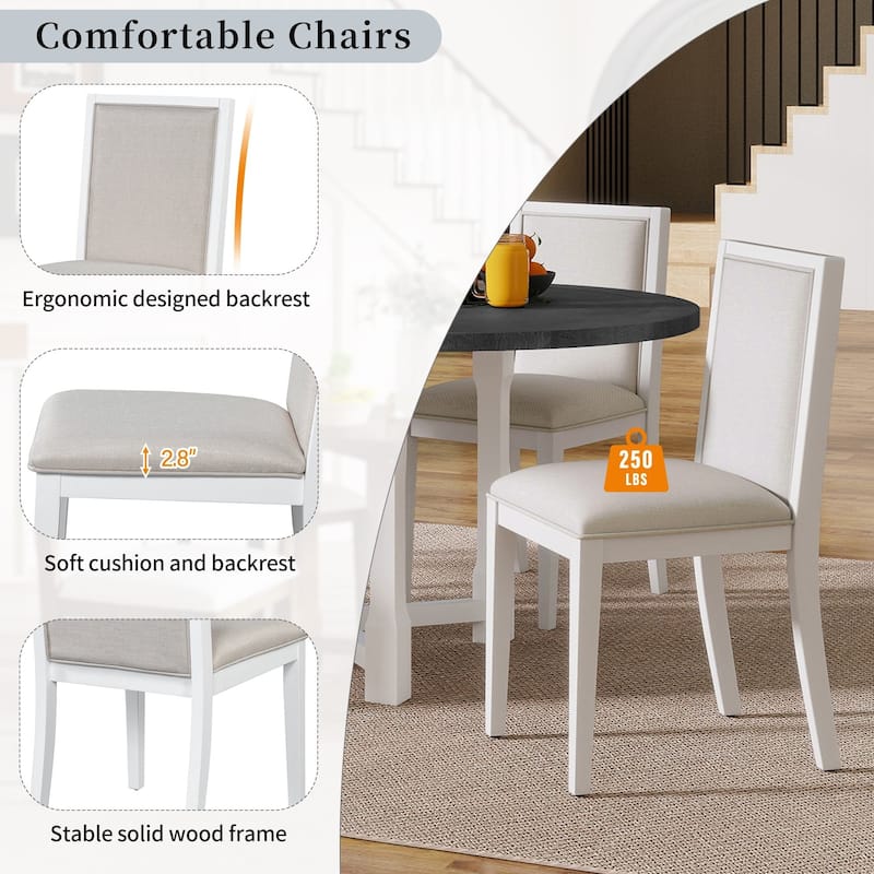 Farmhouse Extendable Dining Table Set Upholstered Chair 5-piece
