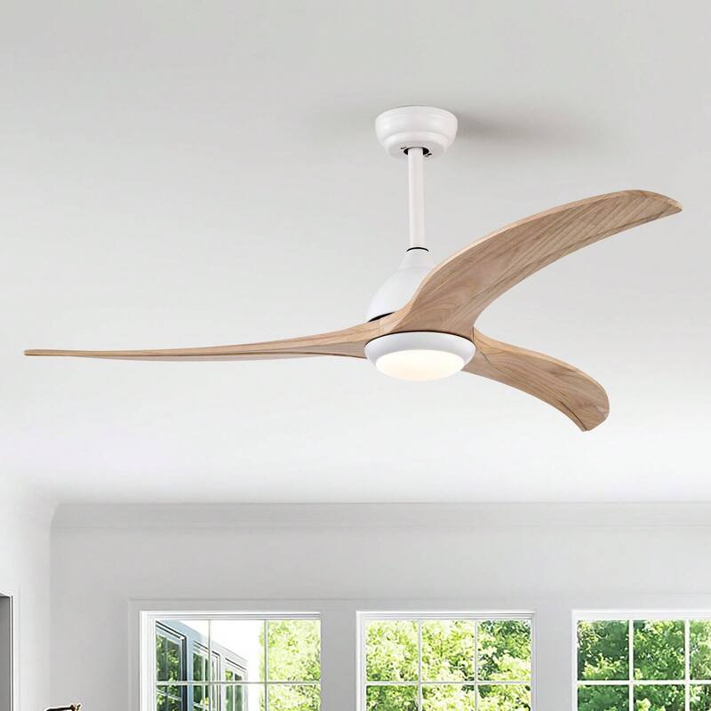 Cusp Barn 52" Outdoor Indoor Wood Ceiling Fan With Light and Remote, Noiseless Reversible Motor 6 Speeds Ceiling Fan for Patio - White