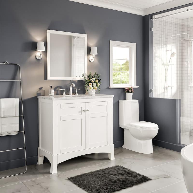 New York 36 in. White SS Bath Vanity with Carrara Marble Top & Undermount Sink