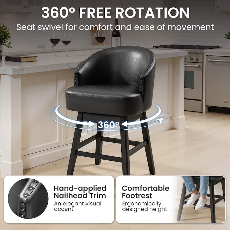 Bar Stools PU Leather / Linen Fabric Upholstered Solid Wood Swivel Barstool Set of 2/4