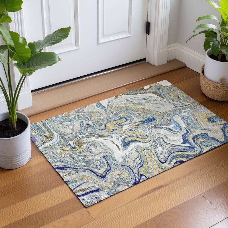 Machine Washable Indoor/ Outdoor Contemproary Fusion Chantille Rug