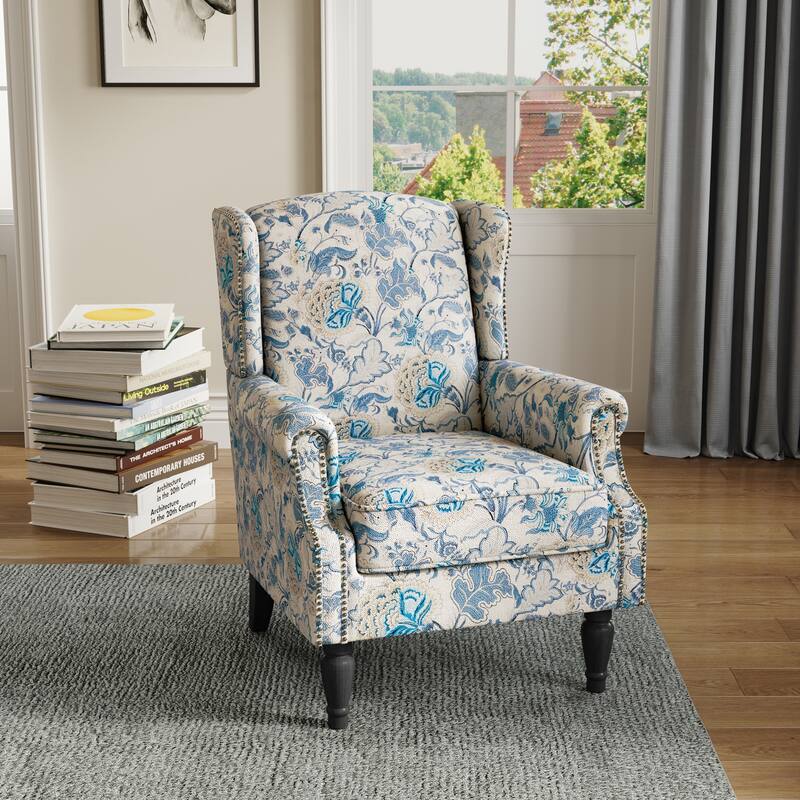 Wingback Accent Chair Nailhead Trim Living Room Reading Chair