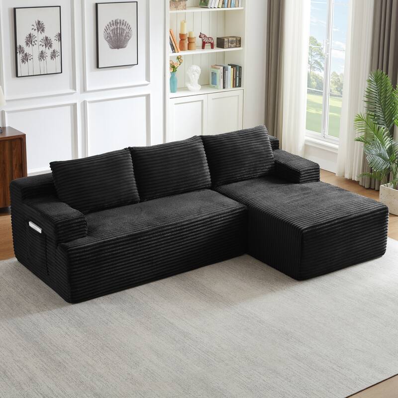 L-Shaped Modular Sectional Sofa with Chaise Lounge, Comfy Corduroy Deep Seat Cloud Couch, Compressed 4 Seat Corner Sofa
