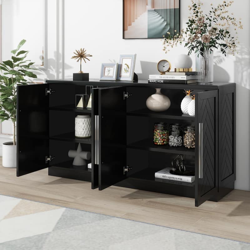 Sideboard Buffet Cabinet with Adjustable Shelves & Silver Handles