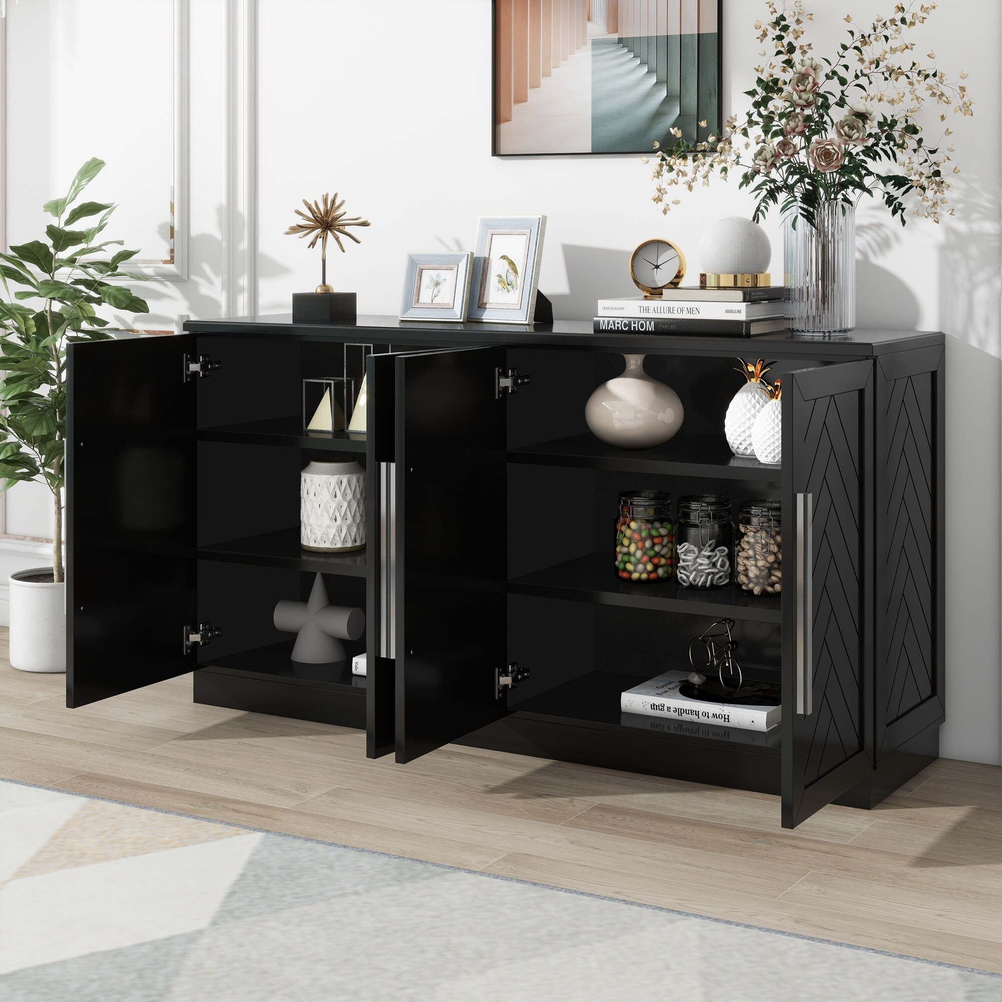 Large black buffet store cabinet