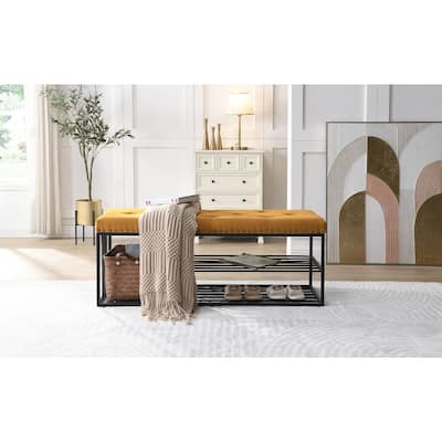 Hausfame Upholstery Shoes Bench-Entryway Shoe Storage with Tufted Padded Seat
