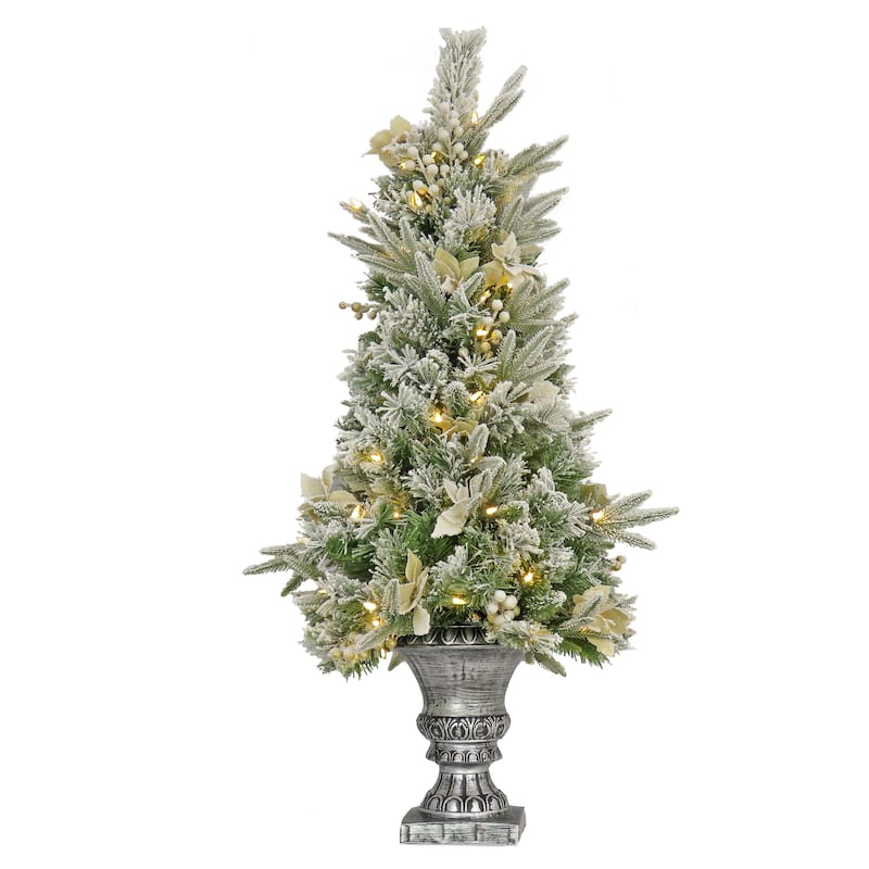 National Tree Company 4 ft. Frosted Colonial Fir Entrance Tree with Warm White LED Lights - 4 Foot