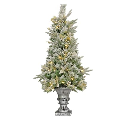 National Tree Company 4 ft. Frosted Colonial Fir Entrance Tree with Warm White LED Lights - 4 Foot