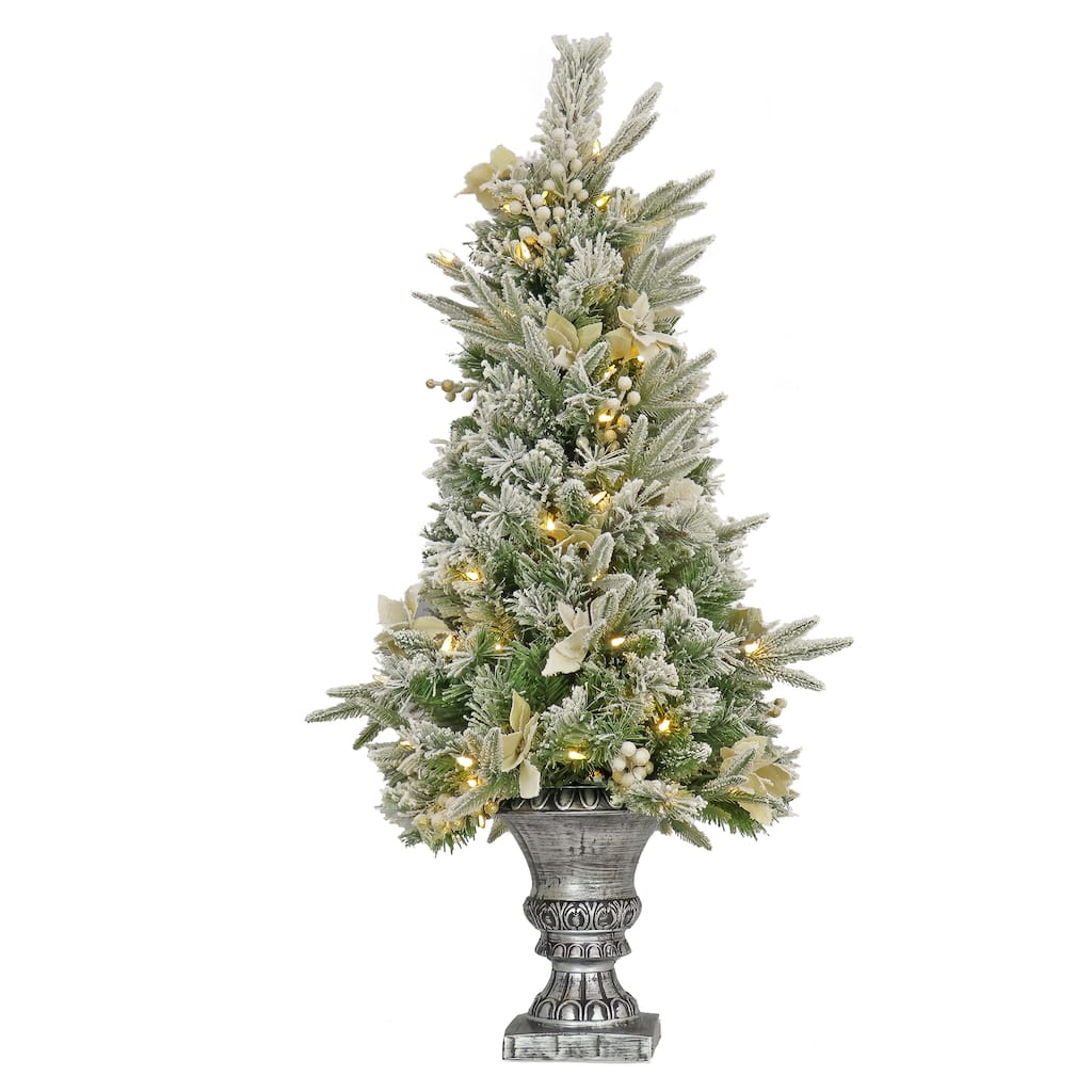 National Tree Company 4 ft. Frosted Colonial Fir Entrance Tree with Warm White LED Lights - 4 Foot