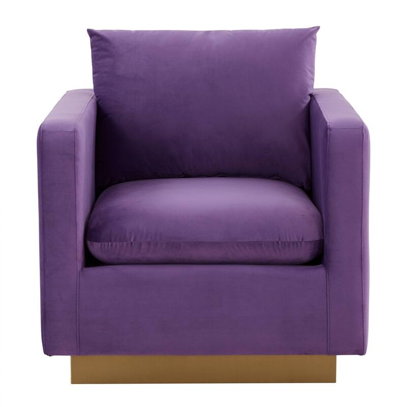 Nervo Velvet Modern Single Seater Sofa, Accent Arm Chair with Gold Stainless Steel Square Base for Living Room & Bedroom - 32.67