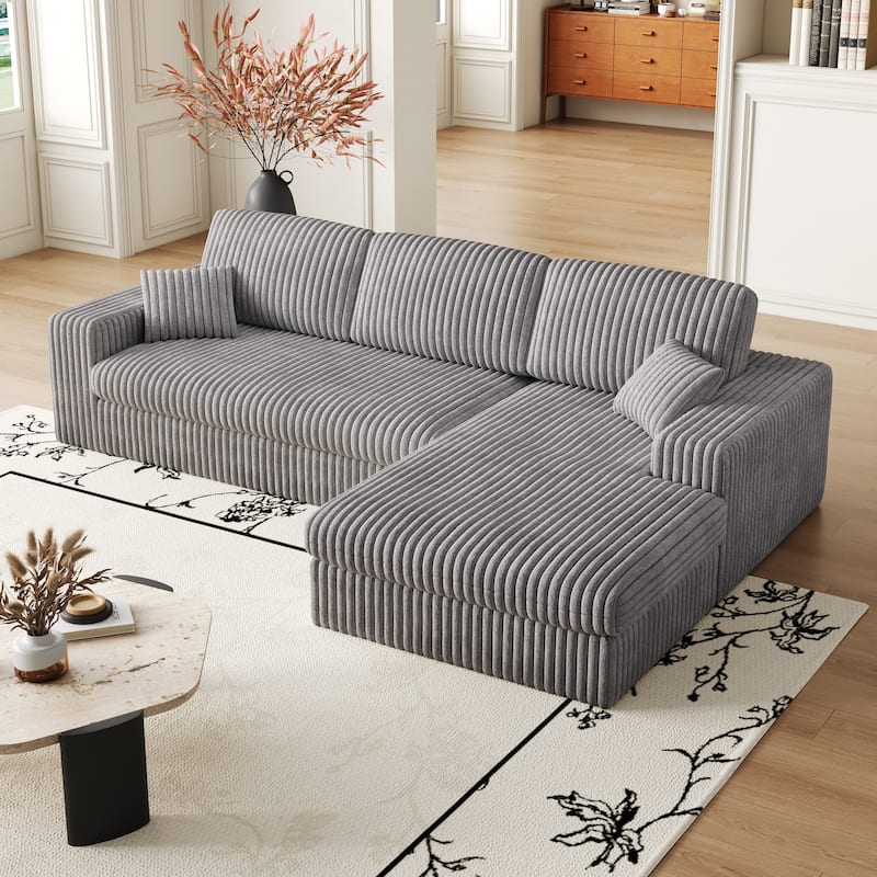Corduroy Modular Foam Sofa, Recliner Seat Reversible Sofa, 2-In-1 Sofa With Recliner And L-Shaped Sofa Combination