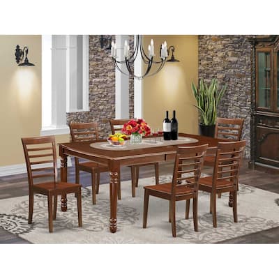 Rectangle Dining Table Set 7pc - 60x78 Inch Table w/ Butterfly Leaf & 6 Wood Chairs