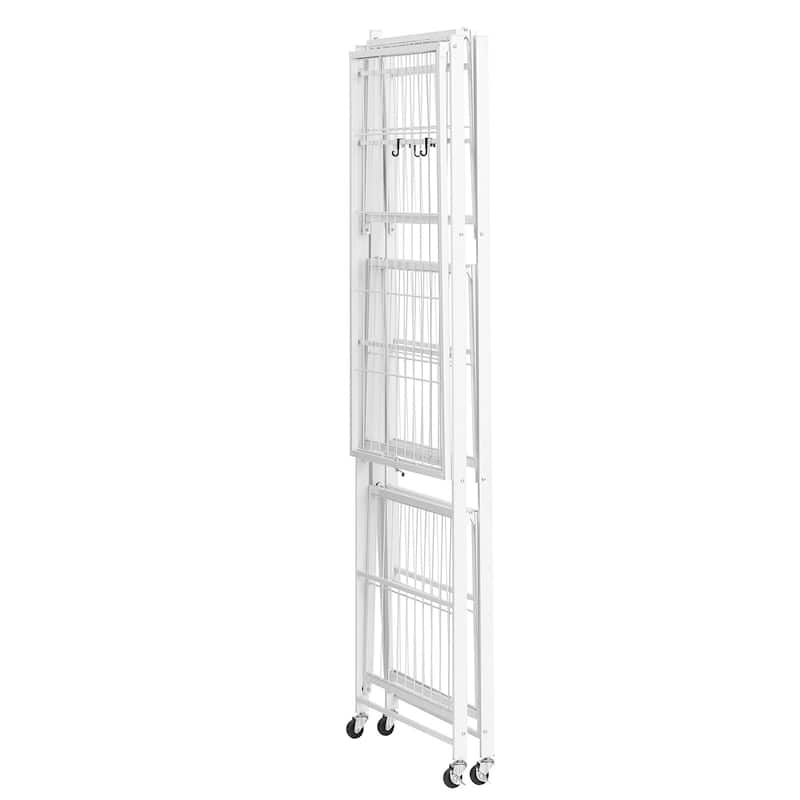 White Carbon Steel Garage Folding Storage Shelf with Wheels and 750 lbs Capacity - 21 x 36 x 60 in