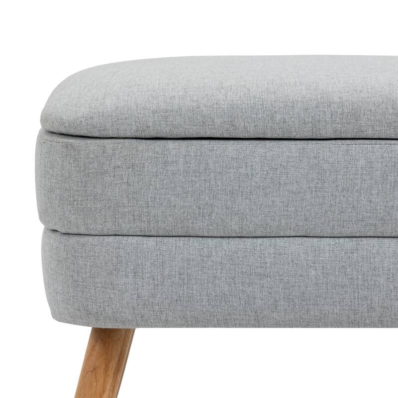 Upholstered Storage Ottoman Bench with Wood Legs