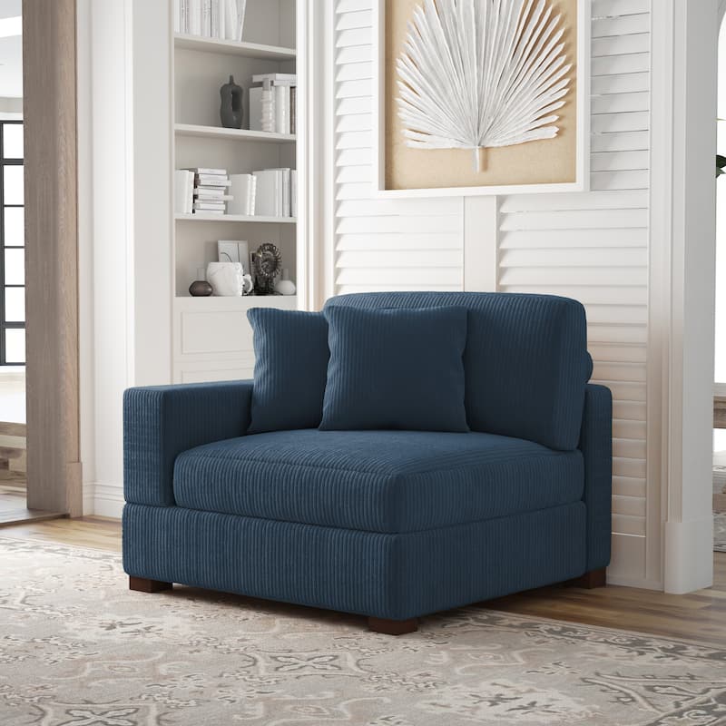 Modern Modular Sectional Sofa Corduroy Chaise Lounges - Left Facing - Navy Armchair